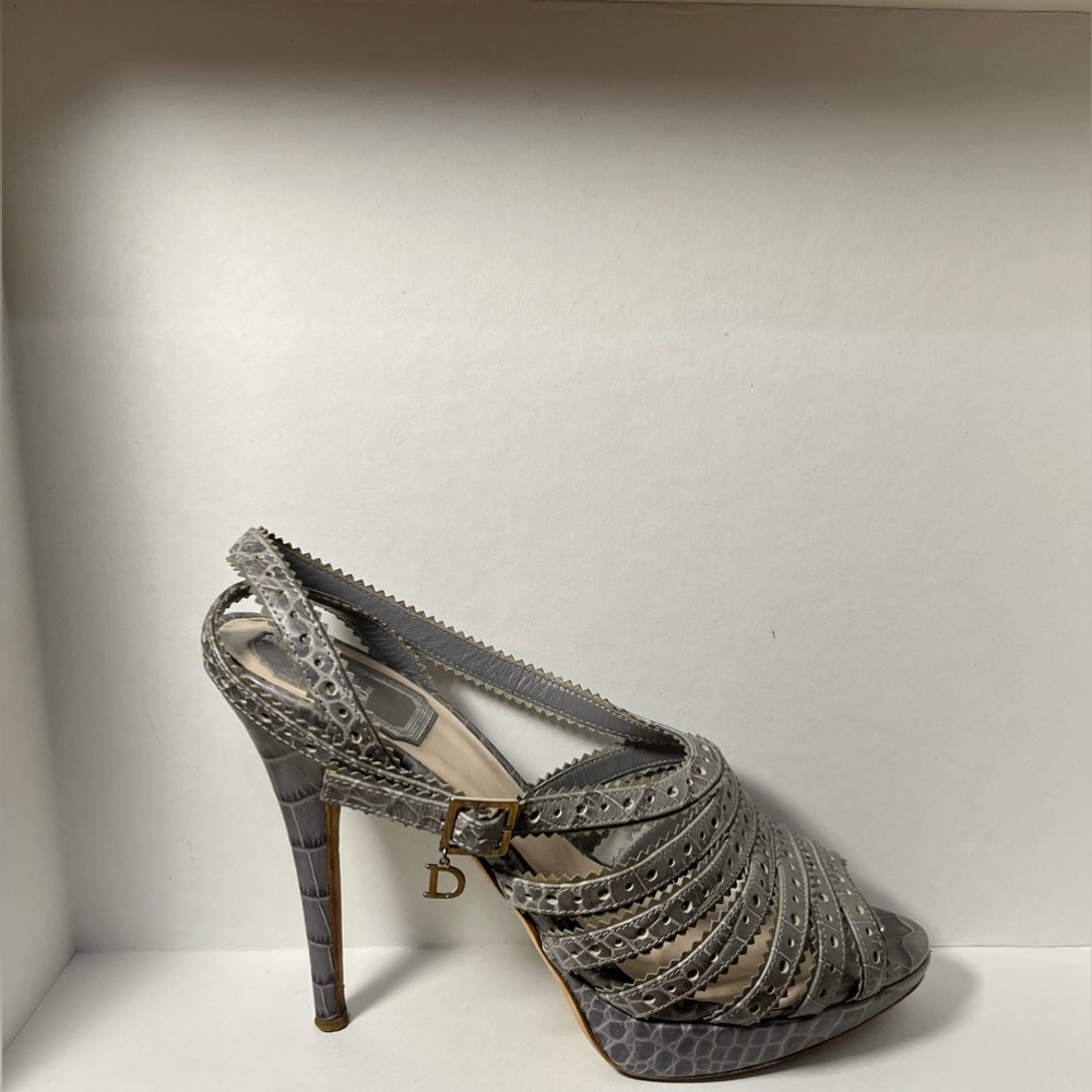 CHRISTIAN DIOR leather animal print sling back sandals. - Picture 3 of 4